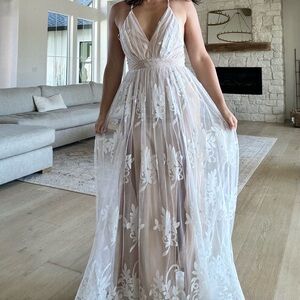 Cross Back White Prom Dress ✨